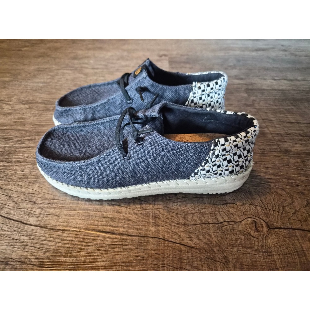 Hey Dude Wendy Funk Coastal Woven Black Multi Loafers Shoes Womens Size 6